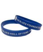 Product Description: Rubber wristband/bracelet featuring The Blues Foundation and Blues Hall of Fame - Memphis text.</br>Stretchy material. One size fits most.</br> BHOF Rubber Wristband/Bracelet