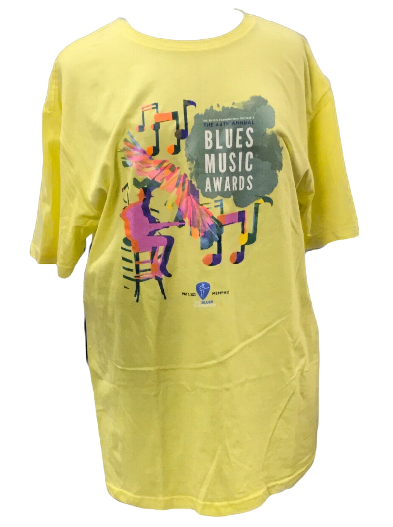 Product Description: Bright Yellow Gildan Softsyle T-shirt featuring The Blues Foundation's 2023 Blues Music Awards Logo</br> *SALE* BMA 2023 T-Shirt (Yellow)